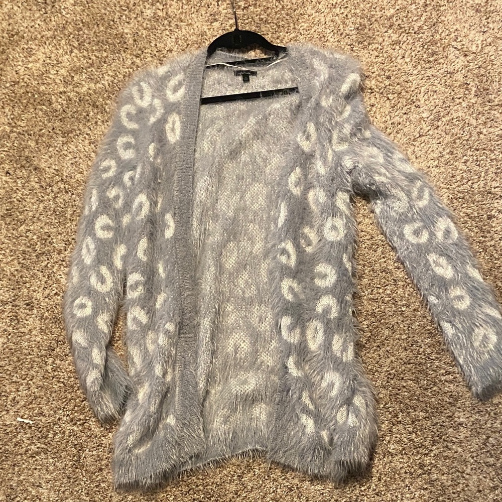 Apt. 9 Fuzzy Gray and Cream Cardigan